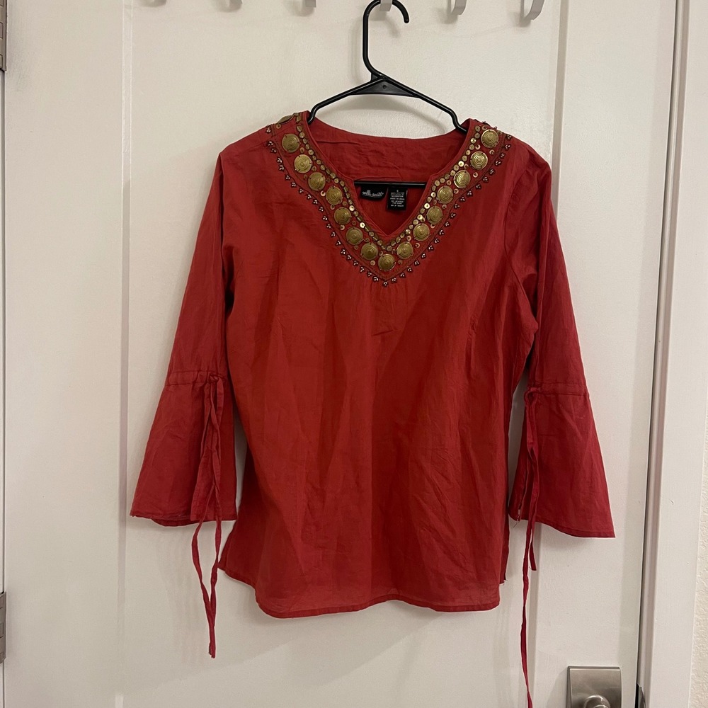 Vintage Willi Smith Medallion Boho Blouse Indie Hippie Beachy Coastal